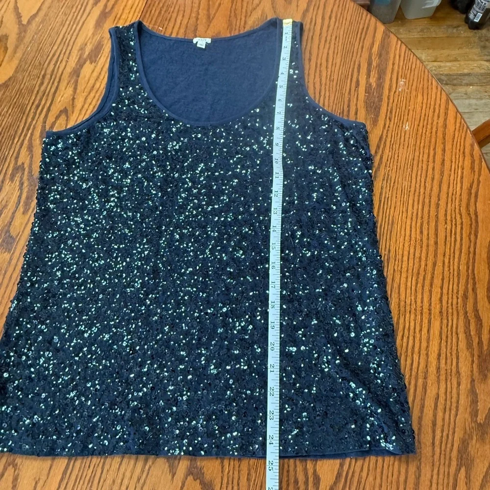 J. Crew Navy Blue Sequin Sleeveless Tank Top Size Large - Picture 10 of 11
